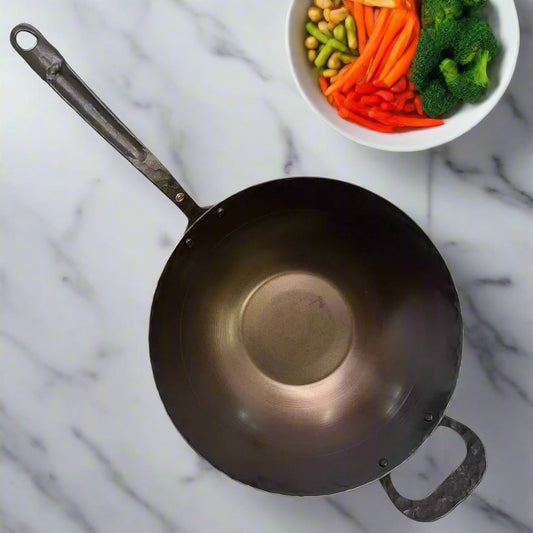 Carbon Steel Wok - Hand Forged and Spun. 13.5”